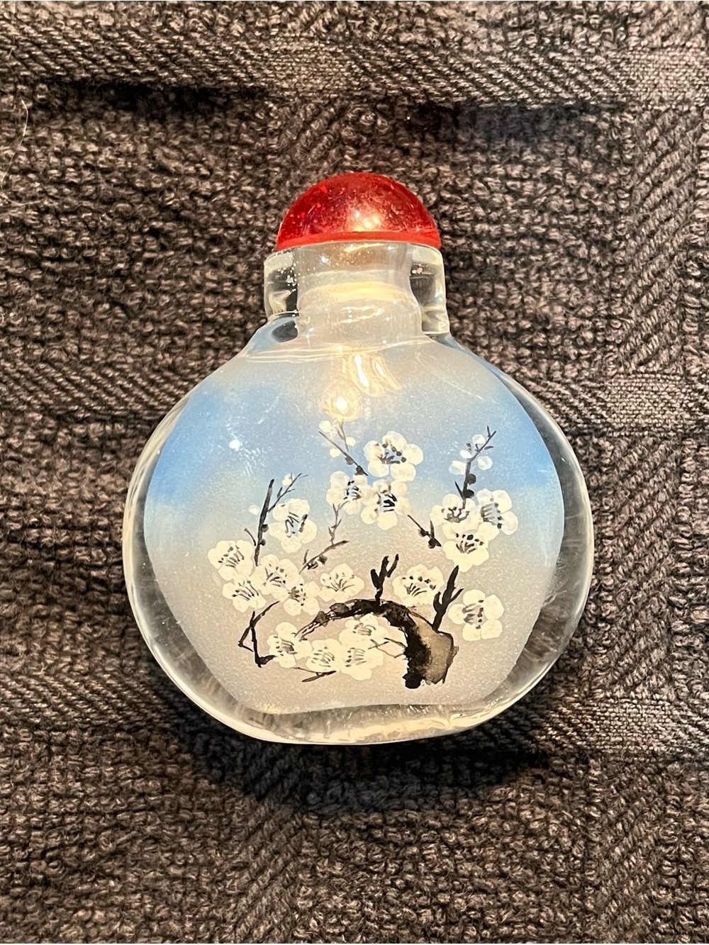 Antique Reverse Hand-Painted Japanese Glass Scent Bottle Cherry Blossom Motif